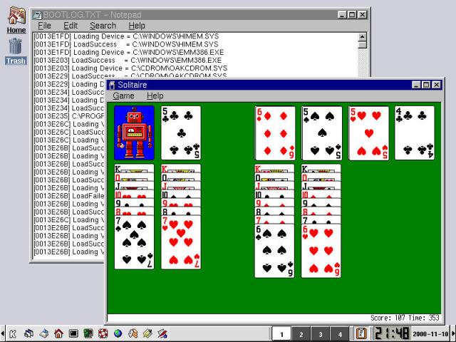 Wine running a pair of familiar applications in OpenLinux eDesktop.