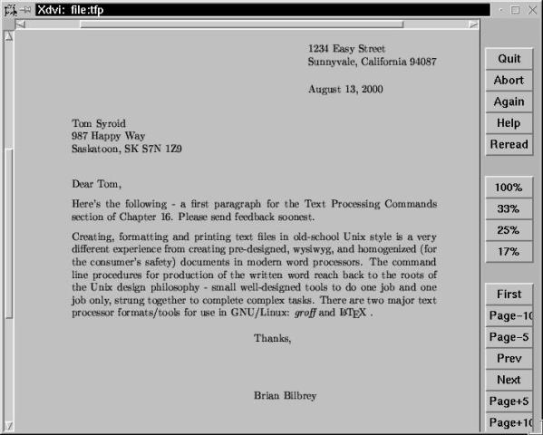 xdvi program used to view tfp.dvi output from the Latex example.