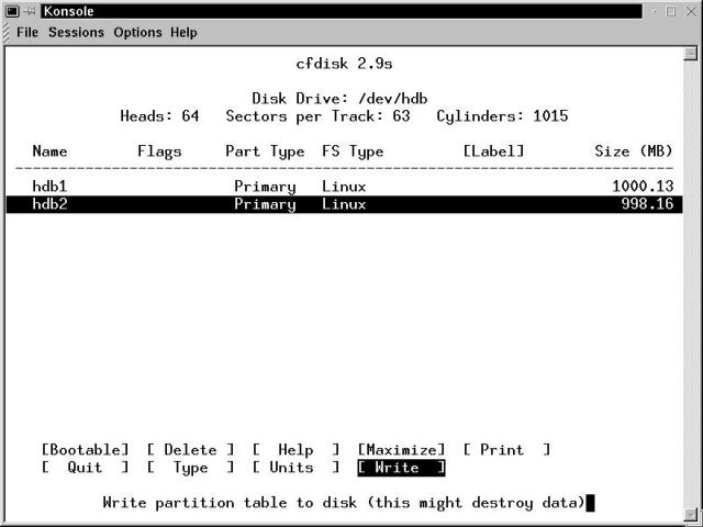 A partitioned drive, getting ready to write the partition table to disk