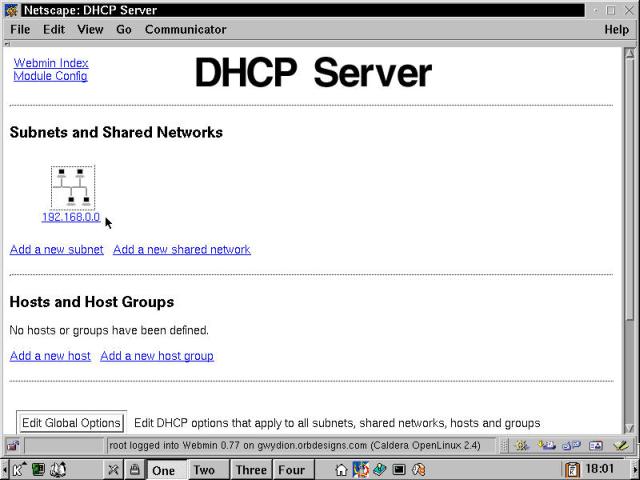 DHCP Server configuration using Webmin.